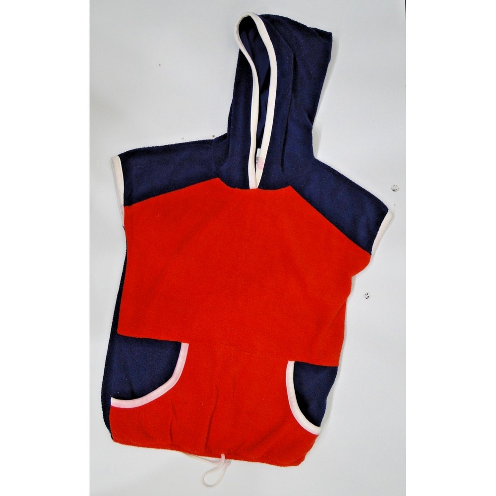 Vintage Aileen Girl Terry Cloth Hoodie Vest Red‎ Navy Blue Colorblock Size L 14